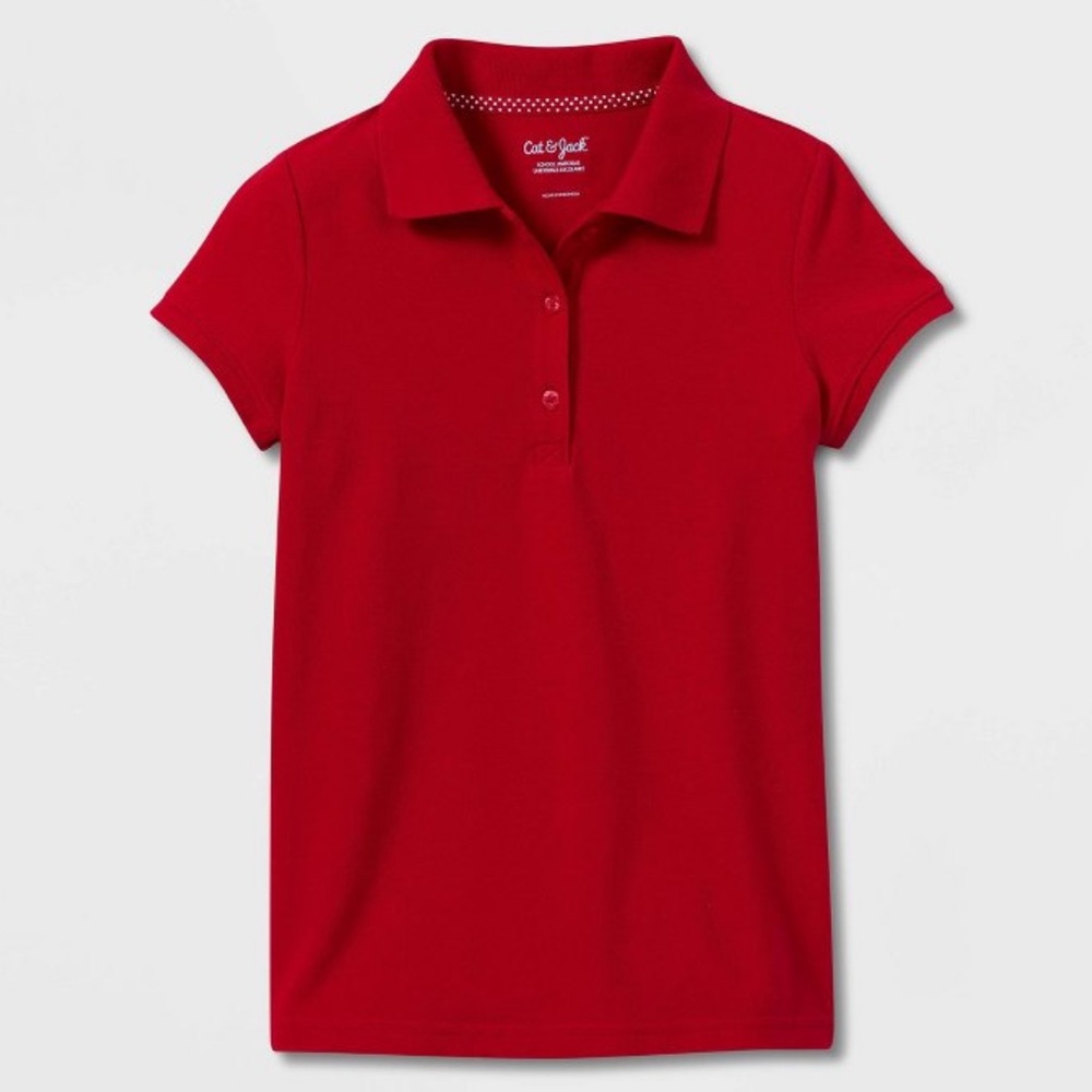 Cat & Jack Girls' Short Sleeve Pique Uniform Polo Shirt - Red XL